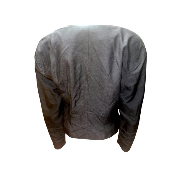 Eleanor P Brenner 10 Vintage Black Silk Jacket Cropped Blazer Deep V Embroidered - Picture 5 of 13